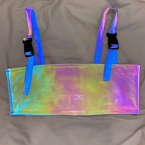 LZLRUN Small Rainbow Reflective Holographic Buckle Top Rave Festival EDM